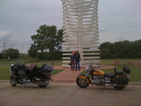 me n daughter at POPS, Arcadia Oklahoma. Sons Valkyrie in view...... Miss her. Her husband just got 