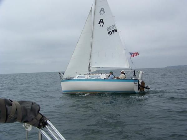 Sailing "Scotch Mist" to Catalina Island.