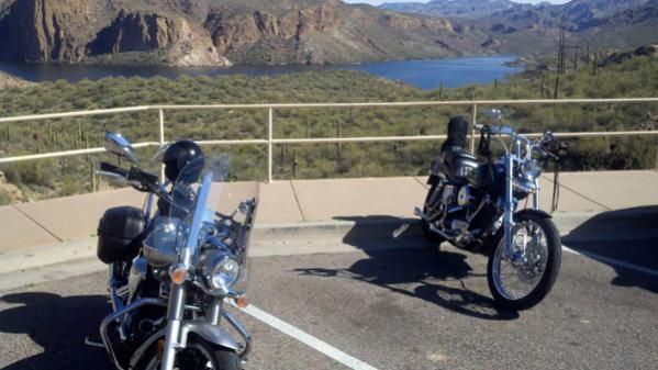 950 and Shovelhead at Apache Lake on the "Apache Trail"