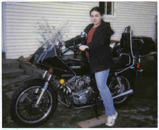 Sam on her Motorcycle a Suzuki GS650G at 16.