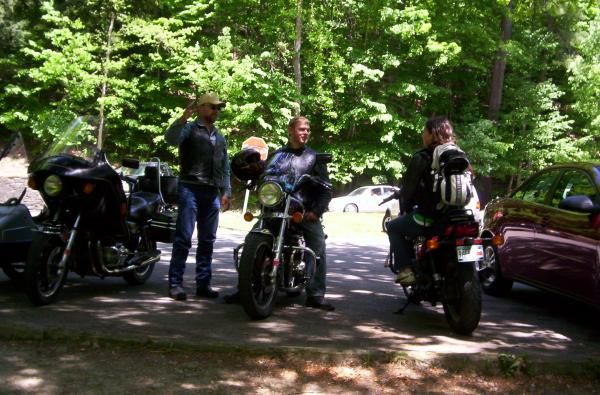 My son Henri On his Yamaha Maxim 750, Sam on her mom's 700 Nighthawk S  and me with my XS1100 Ventur