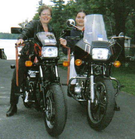 Samantha on her Suzuki GS650GT with her mom,Amy on her Honda Nighthawk S on Sam's first ride to lake