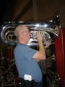 This is a Wilson B-flat four-valved "contra" tuba. I was trying this one on for size at a 