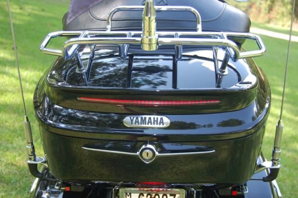 Rear view of luggage rack and Yamaha Wing with LED light