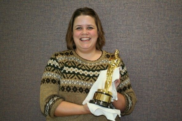 Me holding the oscar my co-workers brother won for his work on Jurassic Park.