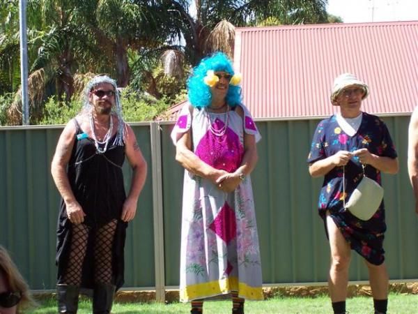 Quickstep dressed as a woman on the "shockin' frock " run for charity where the men dress 