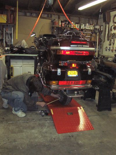 Positioning bike perfectly on lift to help with future trike setup.