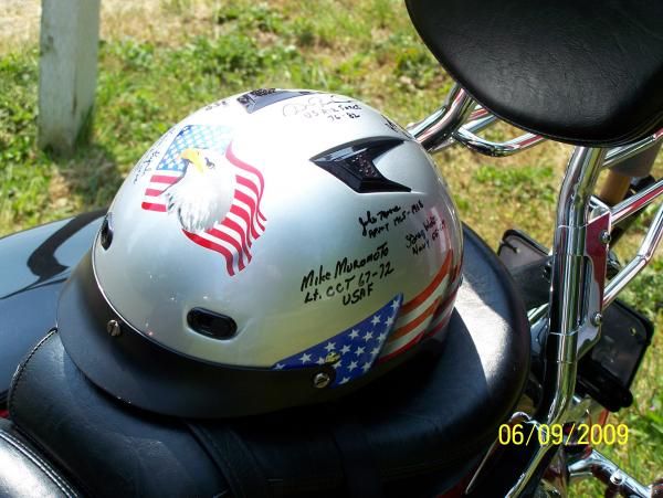 My helmet is signed by former members of the Armed Forces.