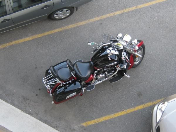 First Overnight Motorcycle Trip.  Still safe in the parking lot.  Picture of the bike from our balco