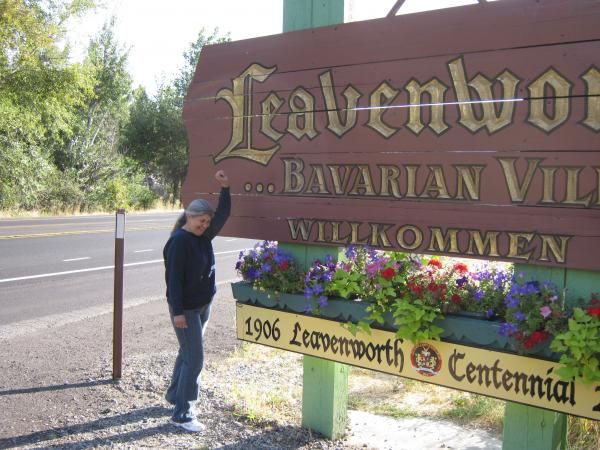 First Overnight Motorcycle Trip.  Danette cracking up in Leavenworth Washington