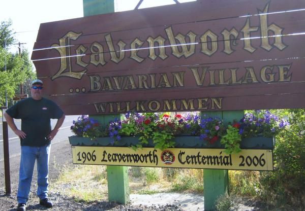 First Overnight Motorcycle Trip. Me at the "Welcome to Leavenworth" sign.