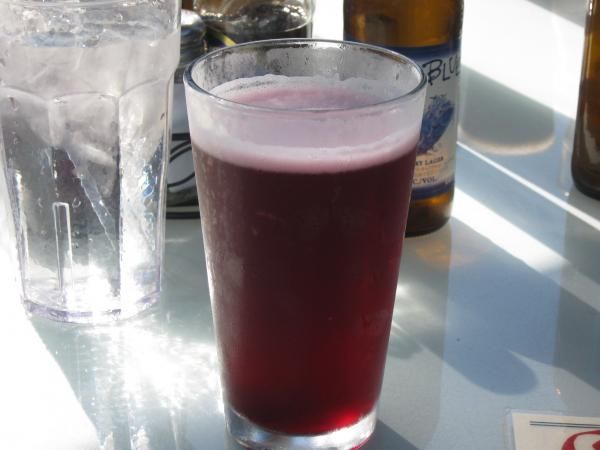 Blueberry beer!  And being from Maine I can assure you it tasted like blueberries and it was GOOD!  