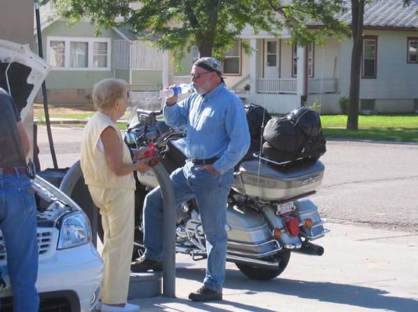 Chatting with a 75 yr old ex biker chick at a gas stop in Thermopolis, WY